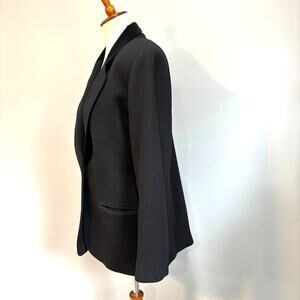 Black 100% Wool Velvet Trim Blazer Jacket Suit Coat Womens Size 10 Professional